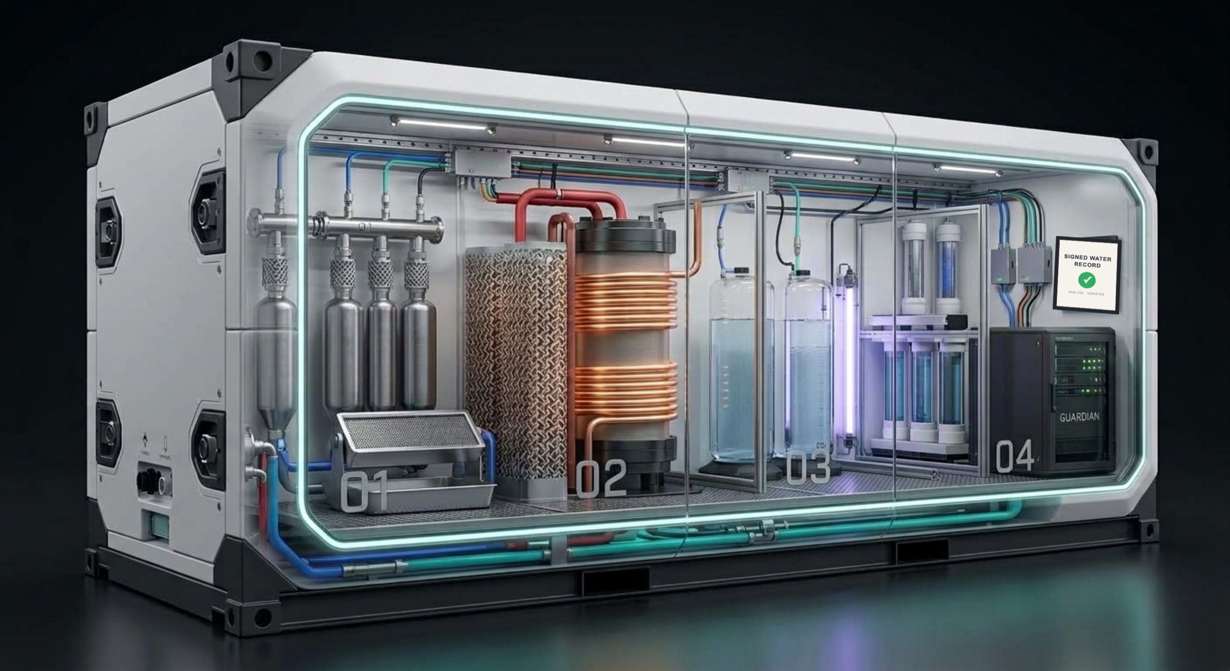 Pleia unit interior: intake, thermal core, recovery and Pleia OS bays